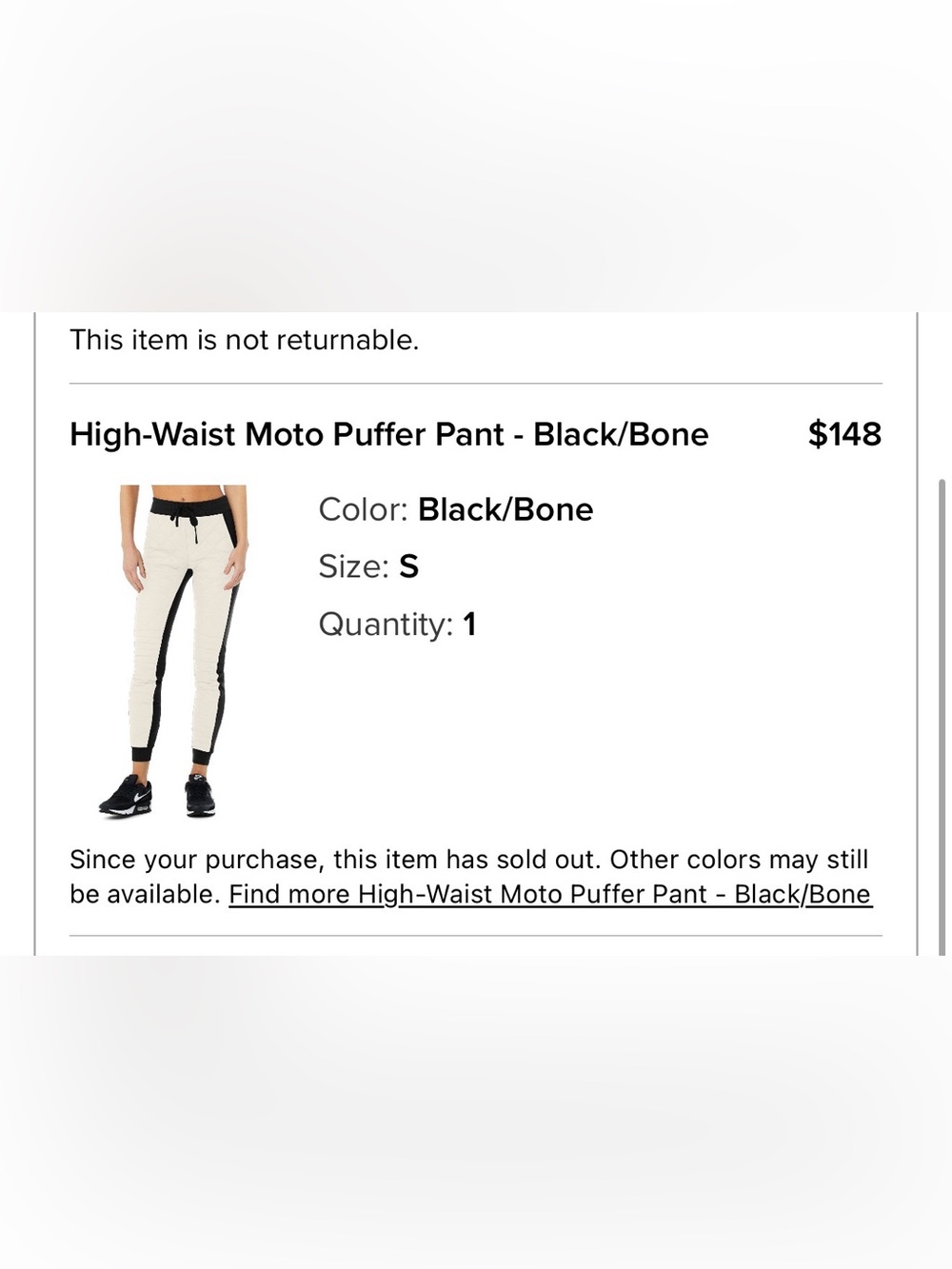 ALO Yoga High-Waist Moto Puffer Joggers in Bone & Black